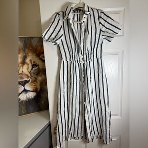 Zara White Dress with Navy Vertical Stripes